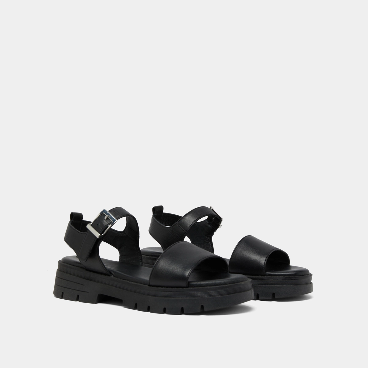 Sandales à semelles crantées et brides en cuir noir | ASK | Jonak