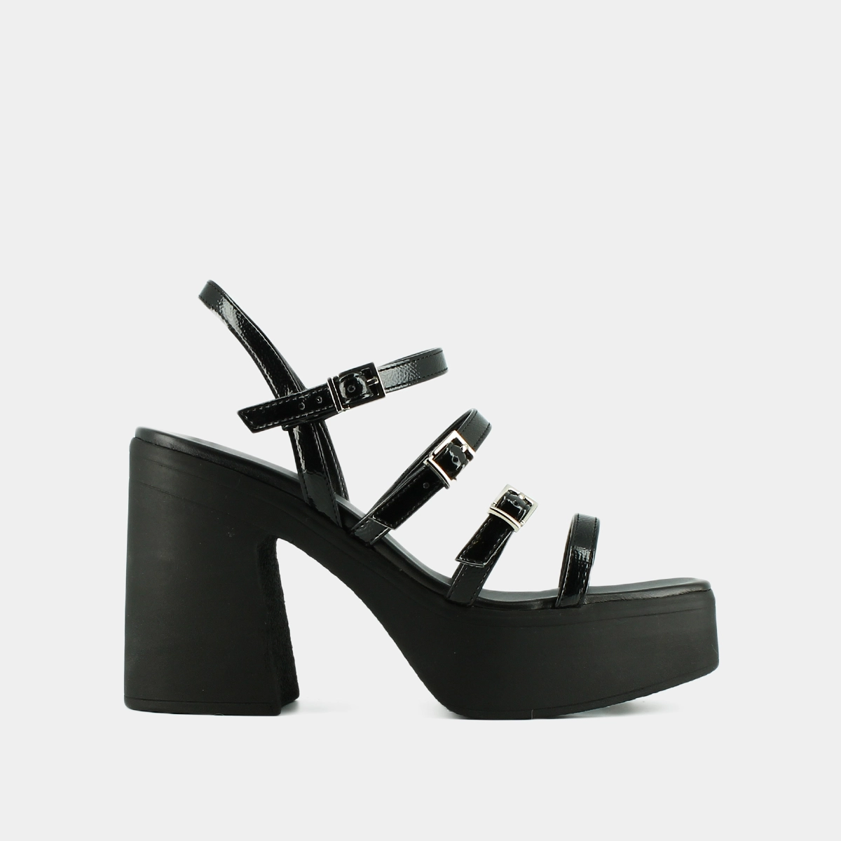 Sandales à brides et plateformes en vernis plissé noir | PUZZLE | Jonak