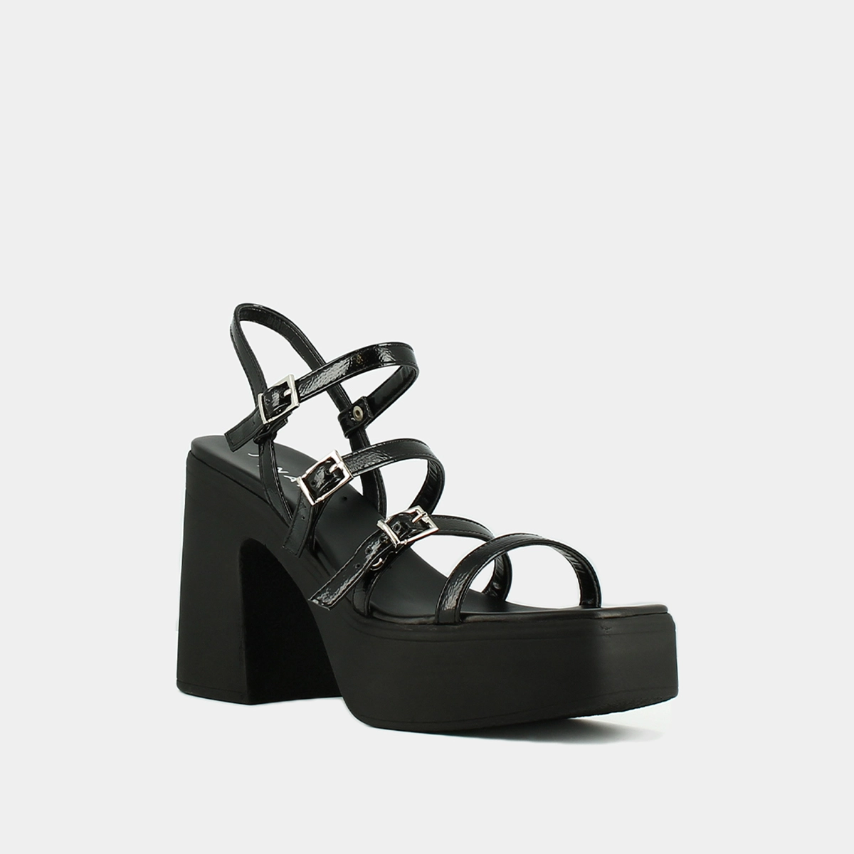 Sandales à brides et plateformes en vernis plissé noir | PUZZLE | Jonak