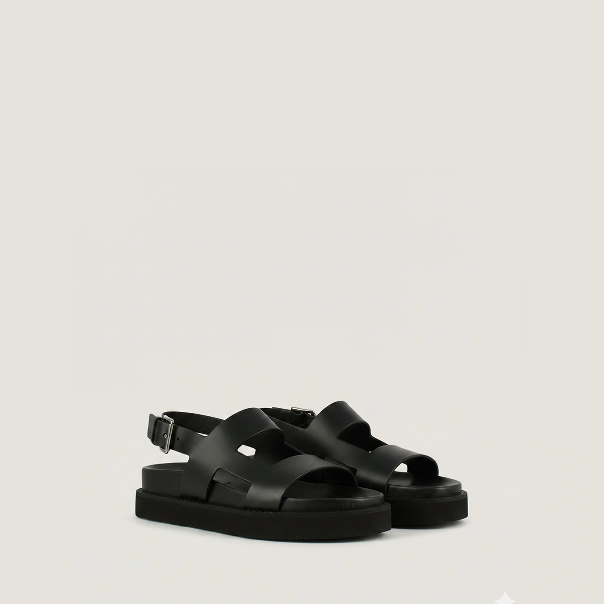 Sandales à brides croisées en cuir glacé noir | LAGUNE | Jonak