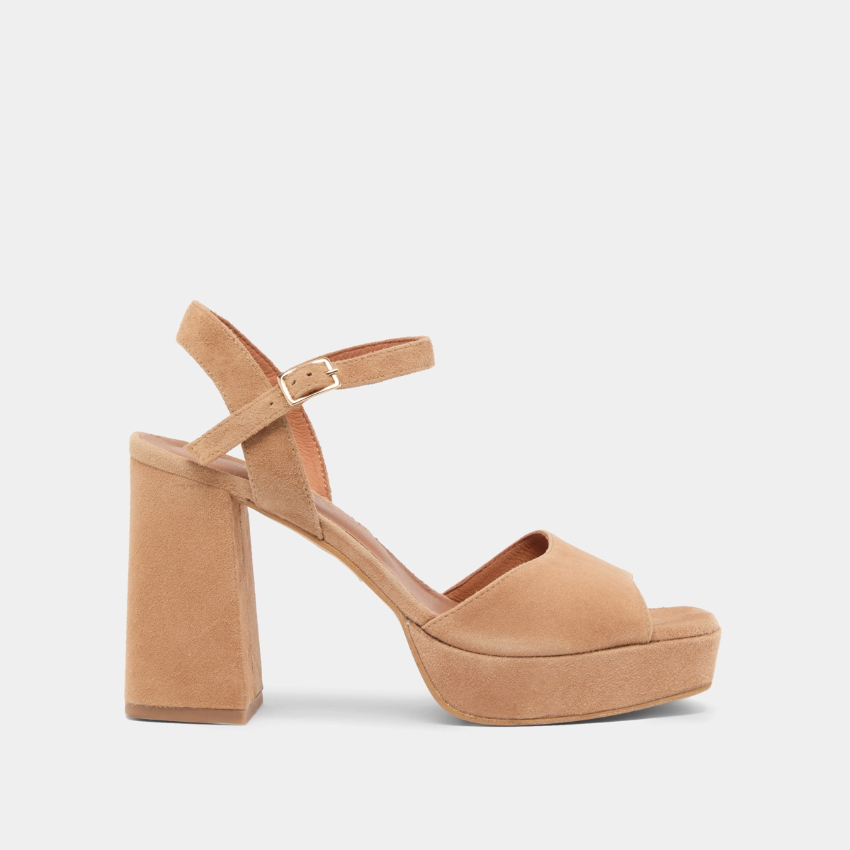 Sandales &agrave; talons hauts et bouts ouverts... en velours camel | VLADA | Jonak