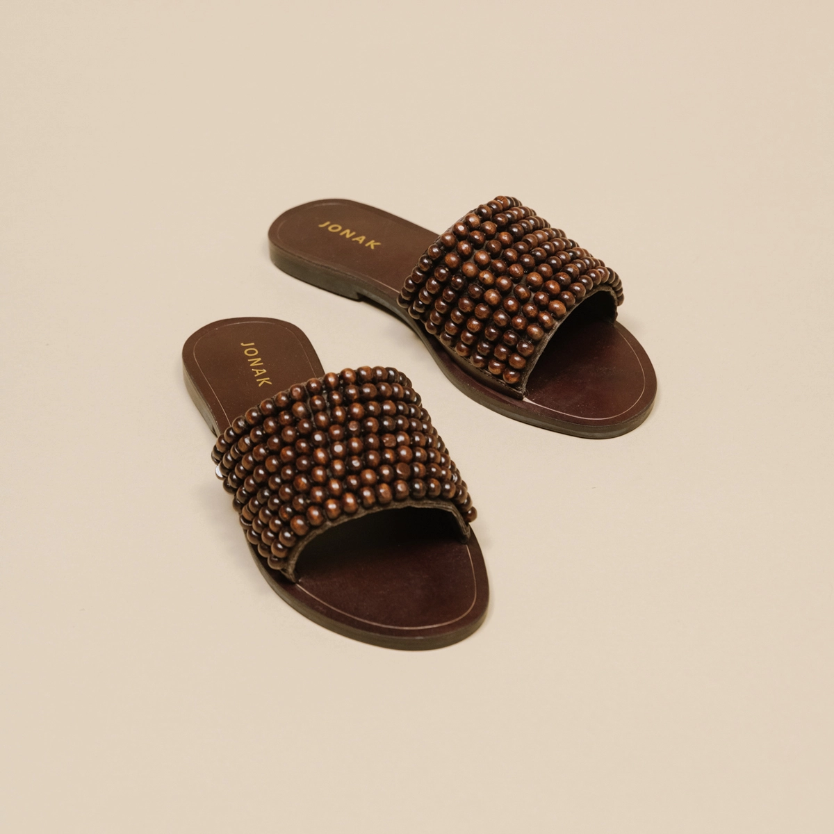 Mules à perles en cuir marron | WALK | Jonak