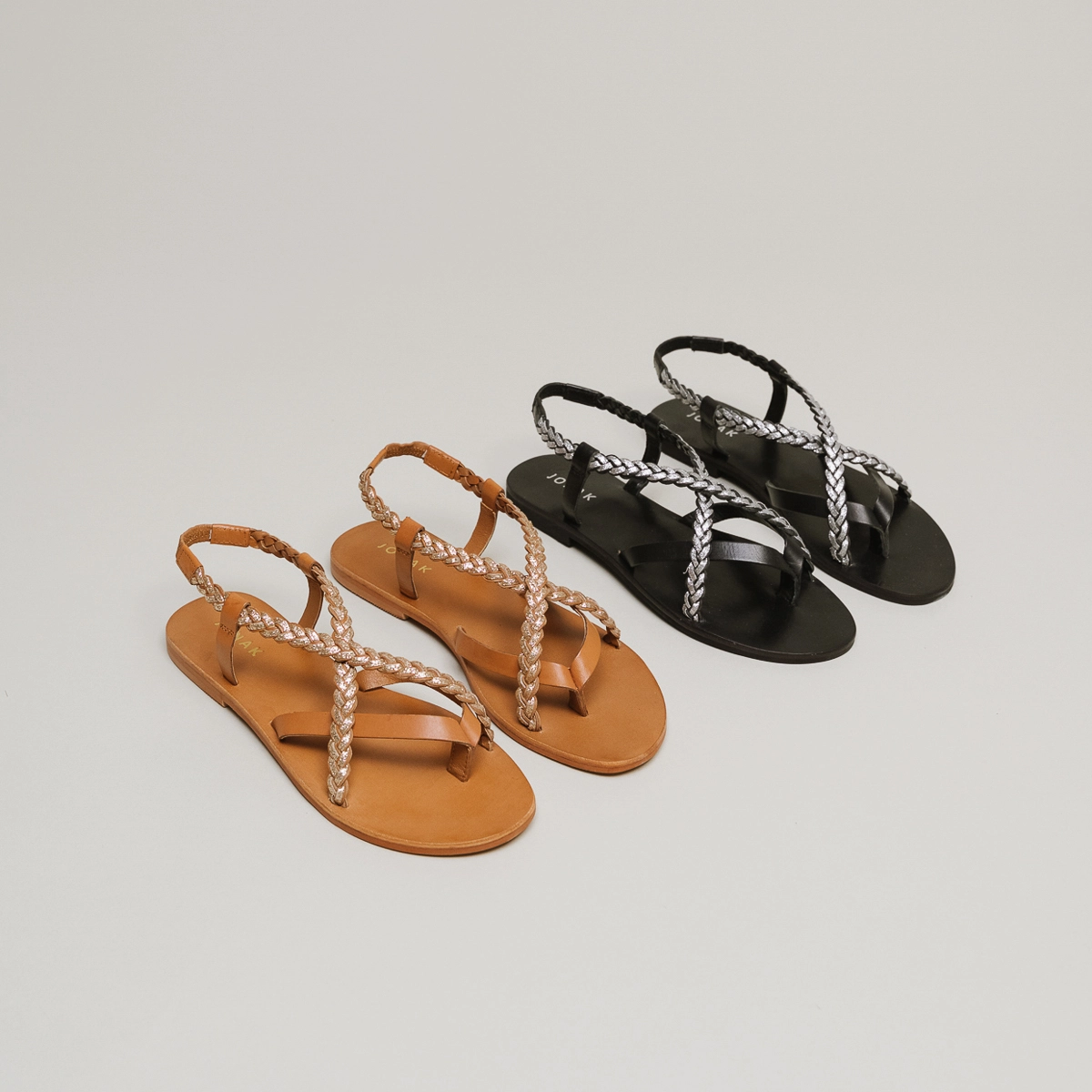 Sandales à brides tressées en cuir camel et or | WARREN | Jonak