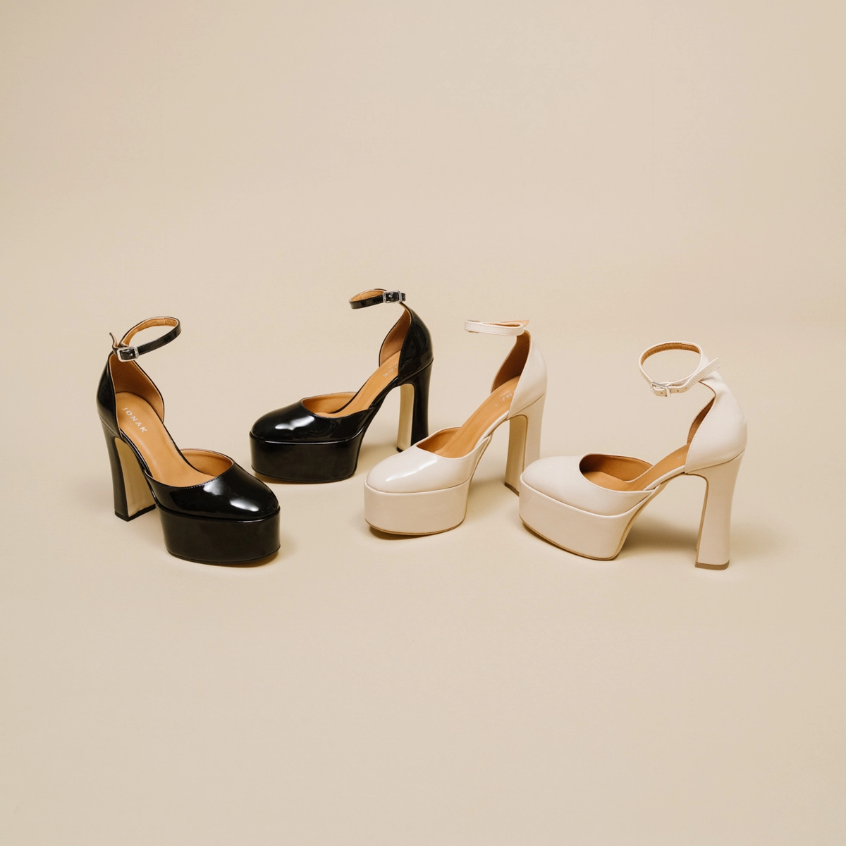 Babies à talons et plateformes en vernis beige | JENNY | Jonak