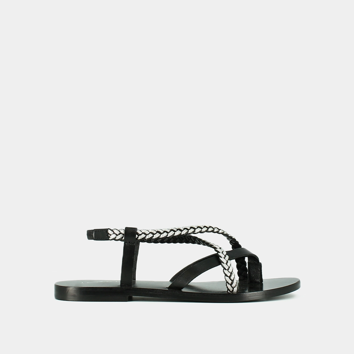 Nu-pieds à brides tressées en cuir noir et argent | WARREN | Jonak