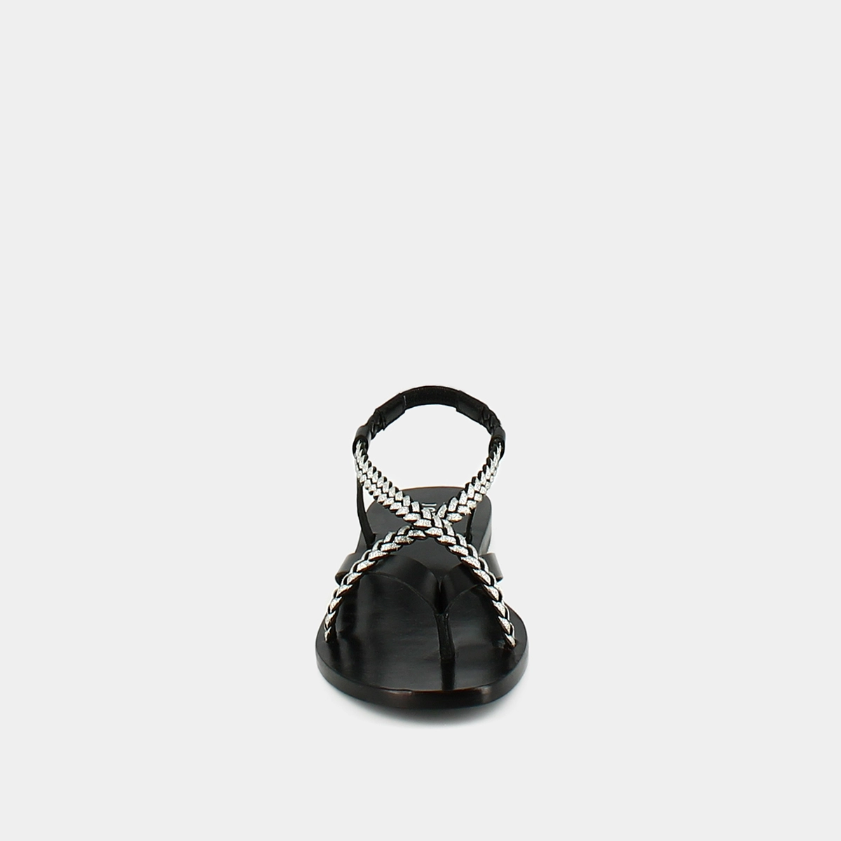 Nu-pieds à brides tressées en cuir noir et argent | WARREN | Jonak