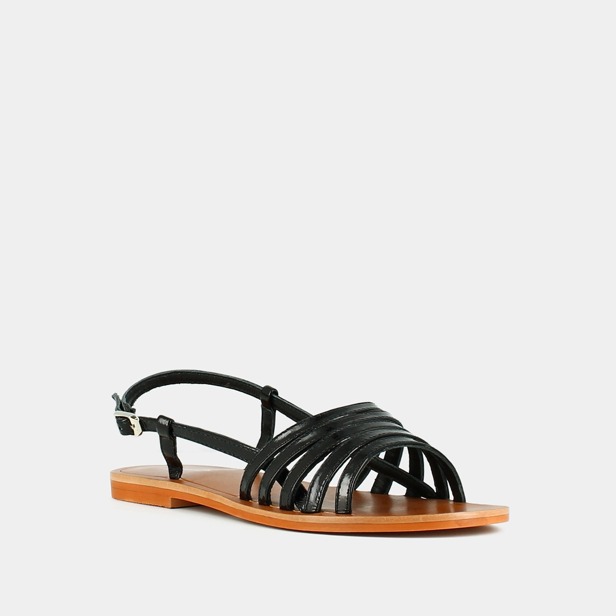 Sandales à brides et bouts ouverts en vernis noir | WROOM | Jonak