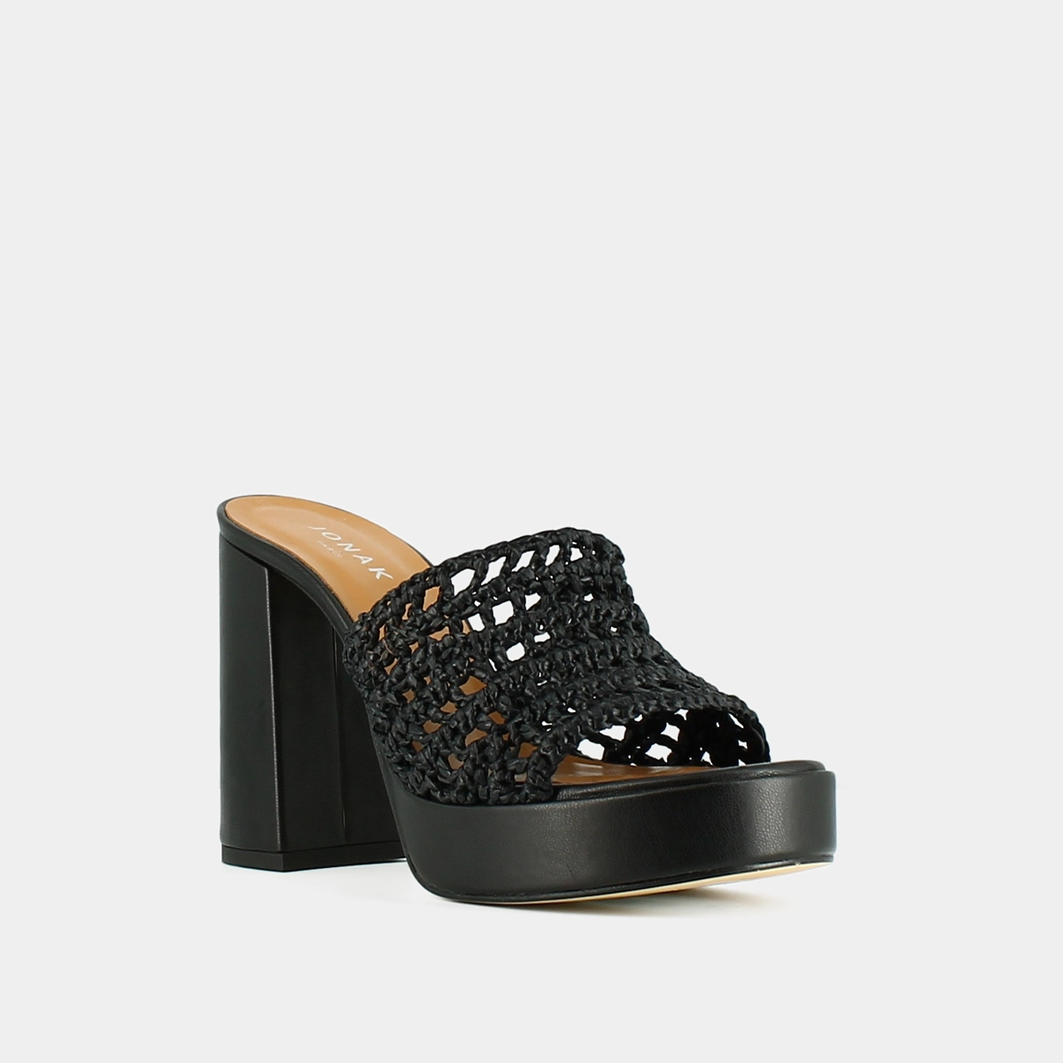 Mules ajourées à plateformes en raphia noir | JULIETTE | Jonak