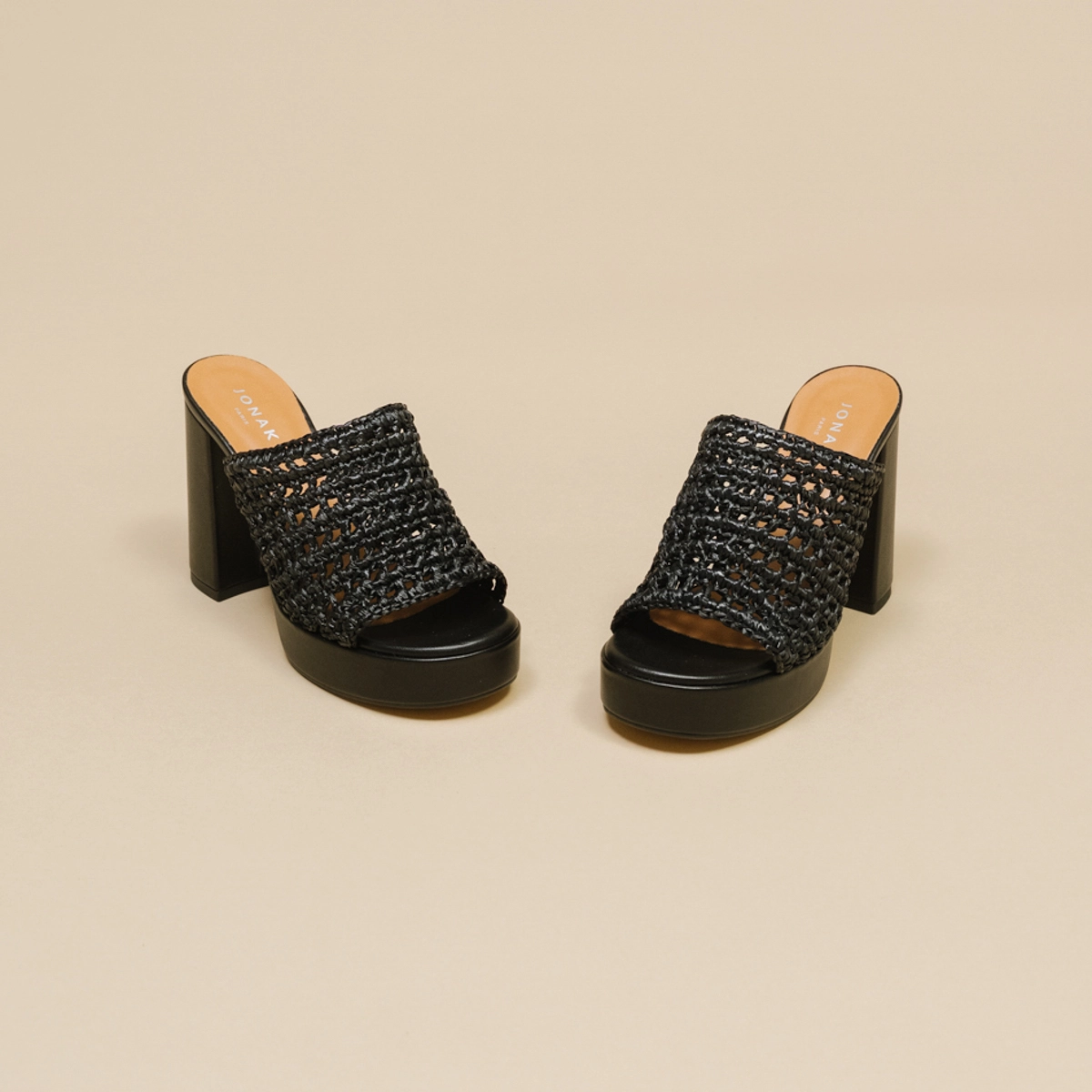 Mules ajourées à plateformes en raphia noir | JULIETTE | Jonak