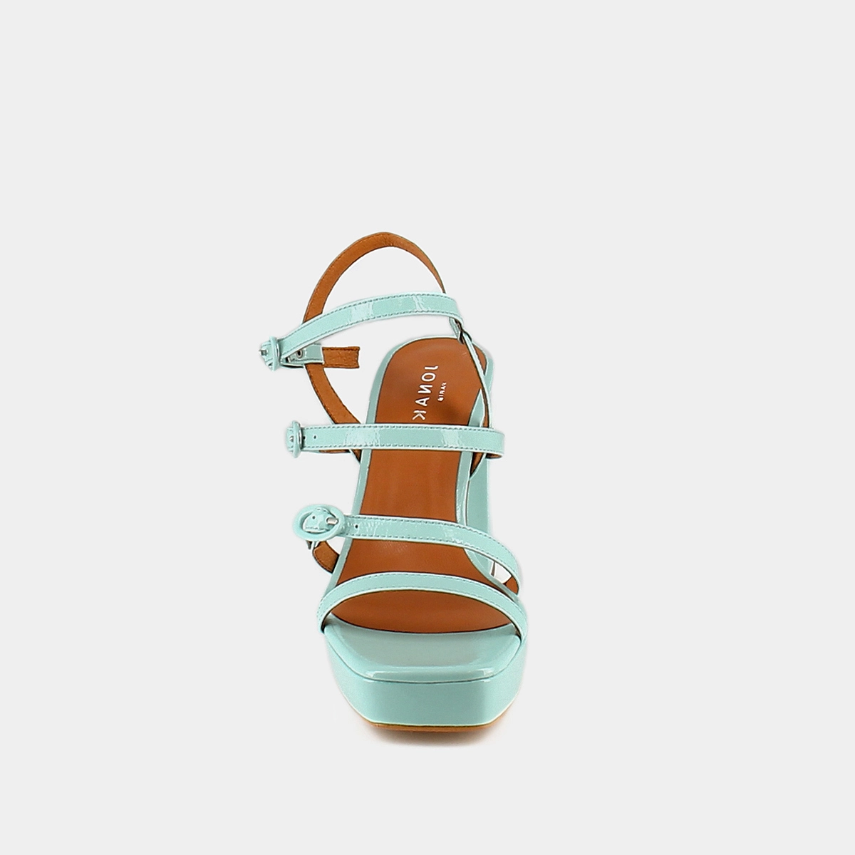 Sandales &agrave; brides et bouts carr&eacute;s en vernis pliss&eacute; turquoise | VALENS | Jonak