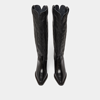 Bottes à talons épais et surpiqures apparentes en cuir grainé noir | DILO | Jonak