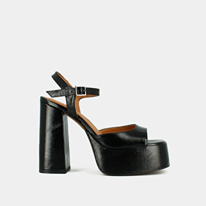 Sandales à plateformes et bouts ouverts en cuir brillant noir | BASILE | Jonak