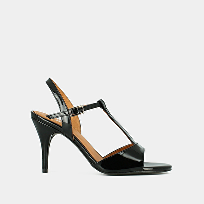 Sandales à talons fins en cuir verni noir | BELIER | Jonak