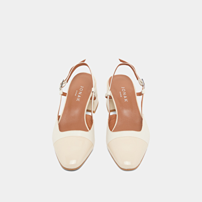 Slingbacks à petits talons en vernis et cuir écrus | DHAPOPY | Jonak