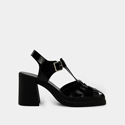 Sandales à talons et bouts carrés en vernis noir | PAULE | Jonak
