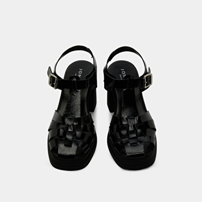 Sandales à talons et bouts carrés en vernis noir | PAULE | Jonak