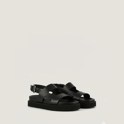 Sandales &agrave; brides crois&eacute;es en cuir glac&eacute; noir | LAGUNE | Jonak