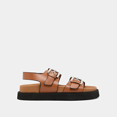 Sandales à double boucles en cuir glacé cognac | LAGO | Jonak