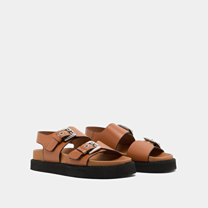Sandales à double boucles en cuir glacé cognac | LAGO | Jonak