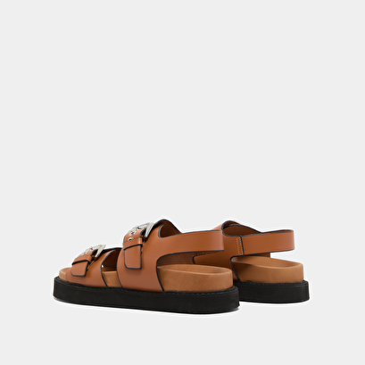 Sandales à double boucles en cuir glacé cognac | LAGO | Jonak