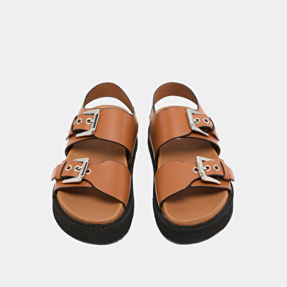 Sandales à double boucles en cuir glacé cognac | LAGO | Jonak