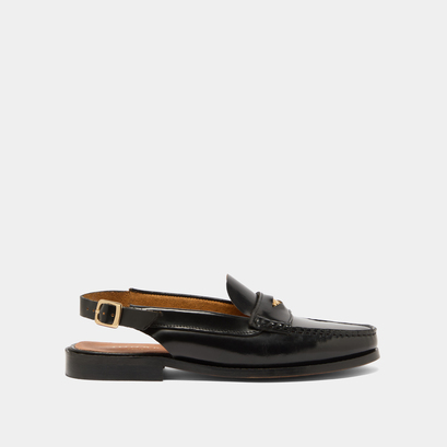 Mocassins slingback et détails dorés en cuir glacé noir | OCEANE | Jonak
