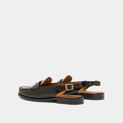 Mocassins slingback et détails dorés en cuir glacé noir | OCEANE | Jonak