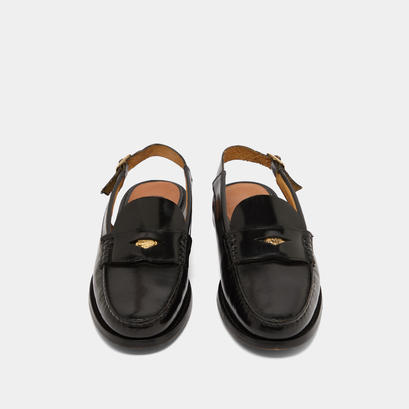 Mocassins slingback et détails dorés en cuir glacé noir | OCEANE | Jonak