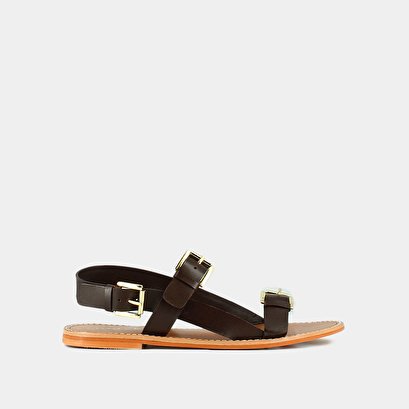 Sandales à boucles dorées en cuir marron foncé | WILING | Jonak