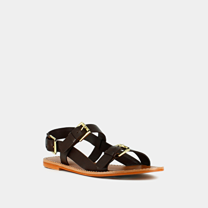 Sandales à boucles dorées en cuir marron foncé | WILING | Jonak