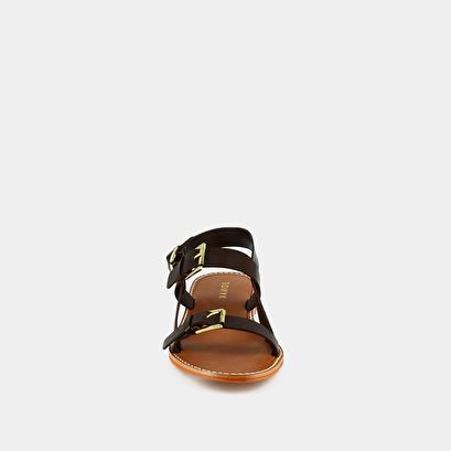 Sandales à boucles dorées en cuir marron foncé | WILING | Jonak