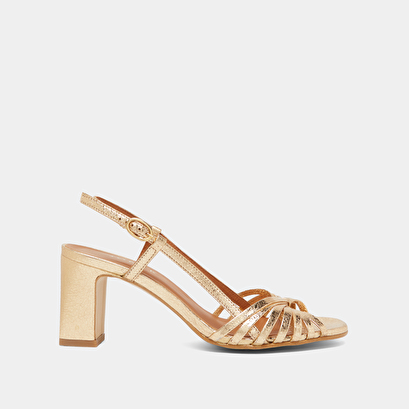 Sandales à bouts carrés et brides en cuir craquelé or | VASSILY | Jonak