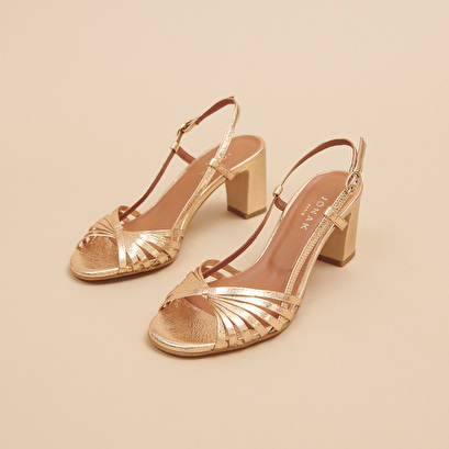 Sandales à bouts carrés et brides en cuir craquelé or | VASSILY | Jonak