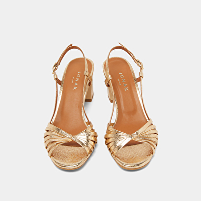 Sandales à bouts carrés et brides en cuir craquelé or | VASSILY | Jonak