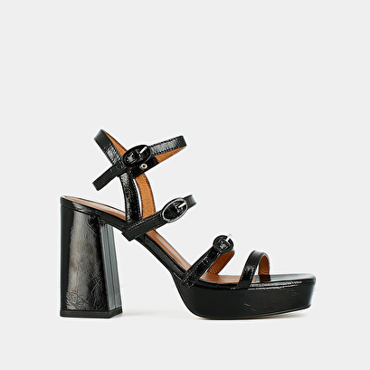 Sandales à brides et bouts carrés en cuir brillant noir | VALENS | Jonak