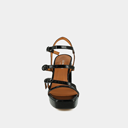 Sandales à brides et bouts carrés en cuir brillant noir | VALENS | Jonak