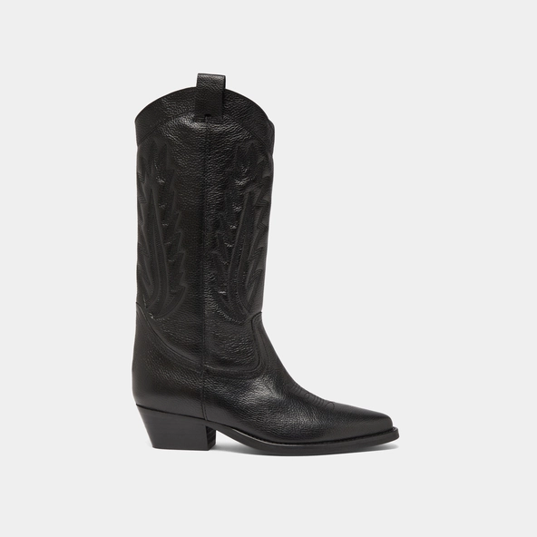 Bottes &agrave; bouts pointus et surpiqures apparentes en cuir grain&eacute; noir | DELEA | Jonak