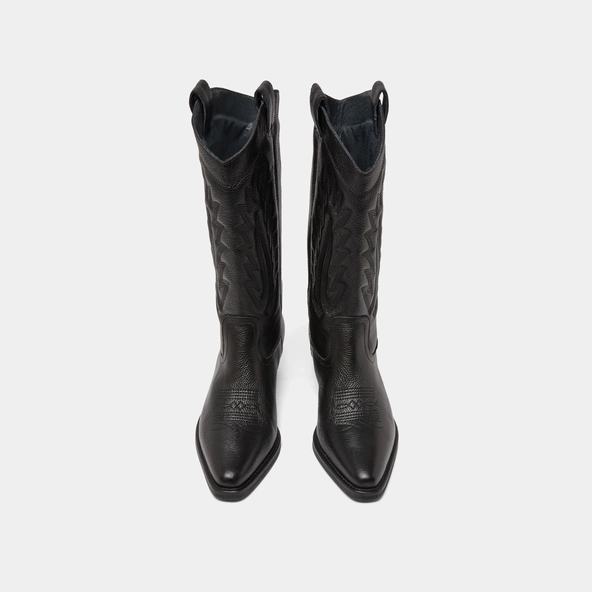 Bottes &agrave; bouts pointus et surpiqures apparentes en cuir grain&eacute; noir | DELEA | Jonak
