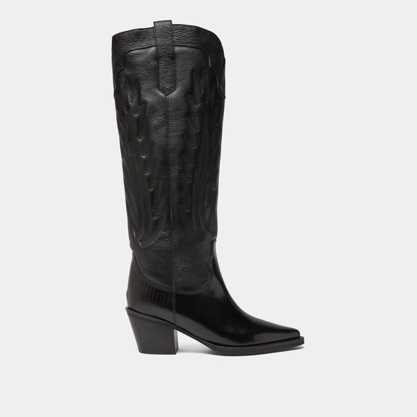 Bottes à talons épais et surpiqures apparentes en cuir grainé noir | DILO | Jonak