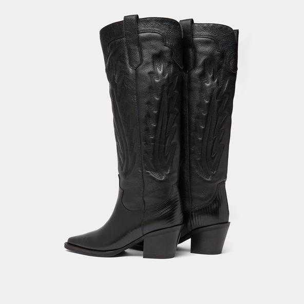 Bottes à talons épais et surpiqures apparentes en cuir grainé noir | DILO | Jonak