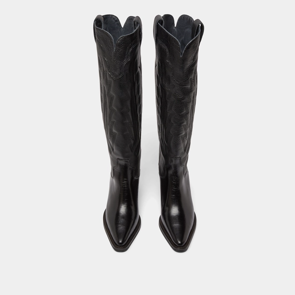 Bottes à talons épais et surpiqures apparentes en cuir grainé noir | DILO | Jonak