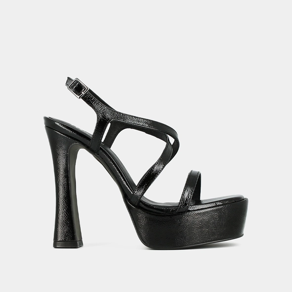 Sandales &agrave; plateformes et brides crois&eacute;es en cuir pliss&eacute; noir | BOECIA | Jonak