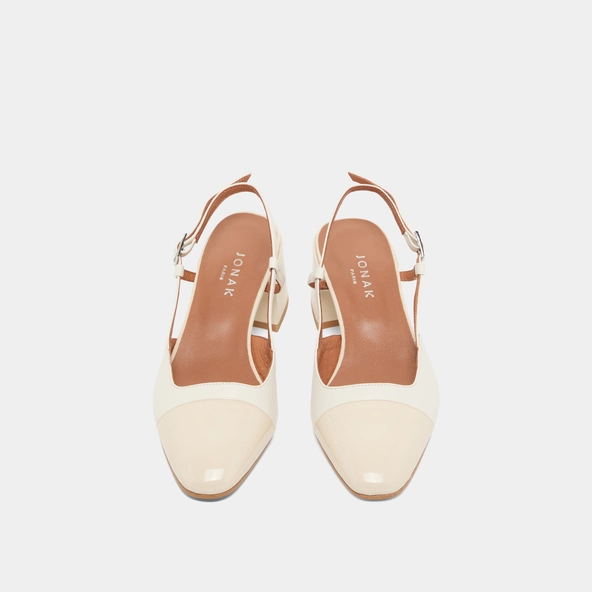 Slingbacks &agrave; petits talons en vernis et cuir &eacute;crus | DHAPOPY | Jonak