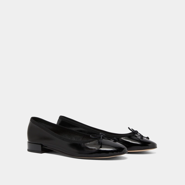 Escarpins Ballerines Renée - Noeud Plexi Transparent & Cuir Vernis Noir - Taille 36