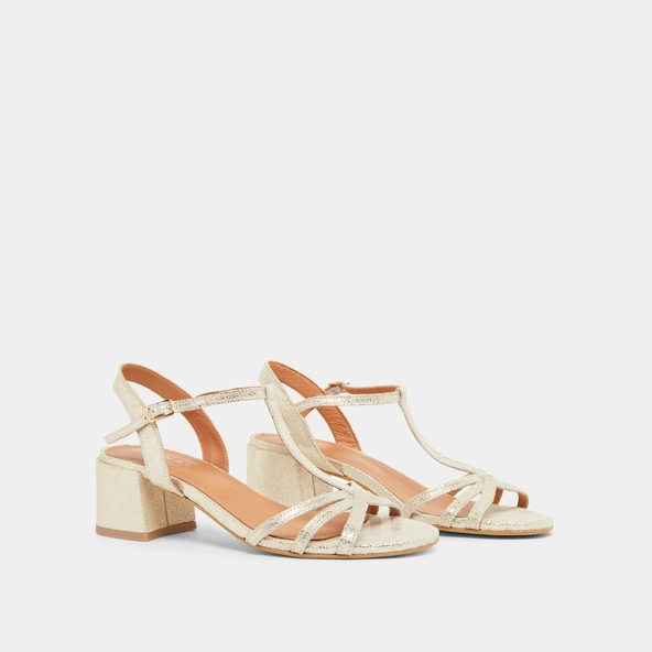 Sandales à talons et bouts ouverts en velours laminé platine | ADELIA | Jonak