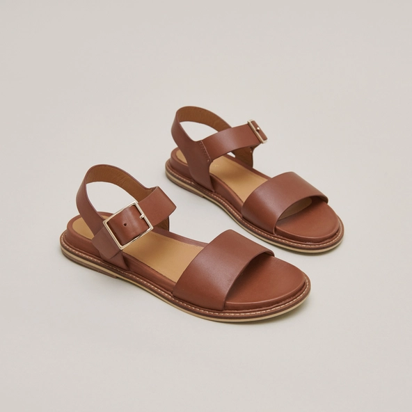 Sandales à brides et bouts ouverts en cuir cognac | ACCO | Jonak