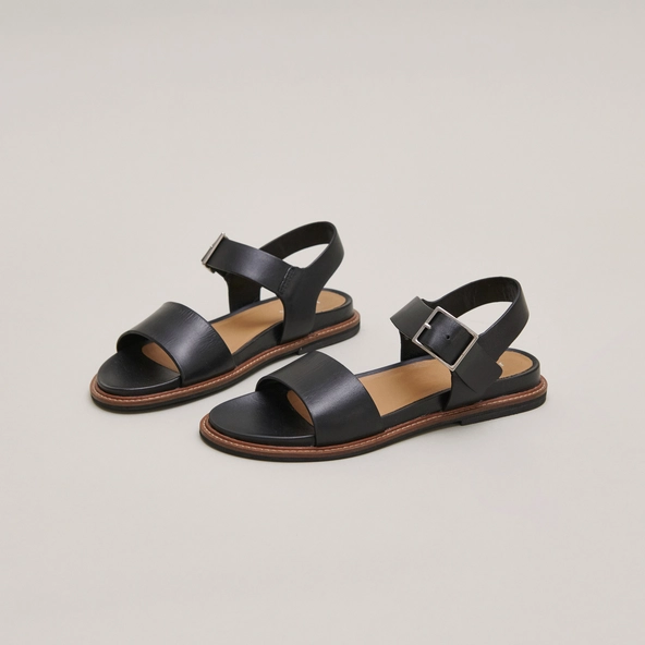 Sandales à brides et bouts ouverts en cuir noir | ACCO | Jonak