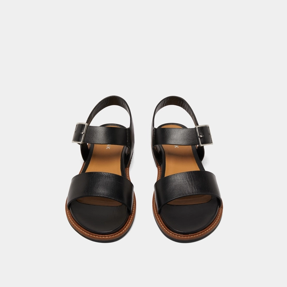 Sandales à brides et bouts ouverts en cuir noir | ACCO | Jonak