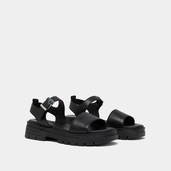 Sandales à semelles crantées et brides en cuir noir | ASK | Jonak