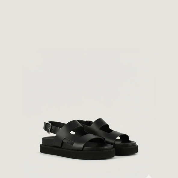 Sandales à brides croisées en cuir glacé noir | LAGUNE | Jonak